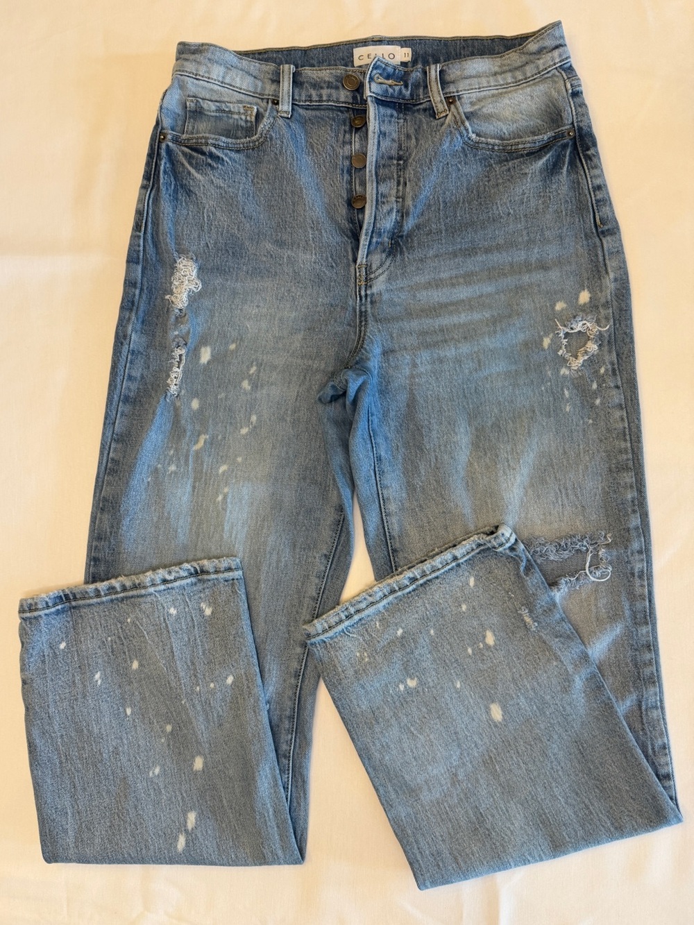 Cello Distressed Straight Leg Women’s Jeans - Light Blue